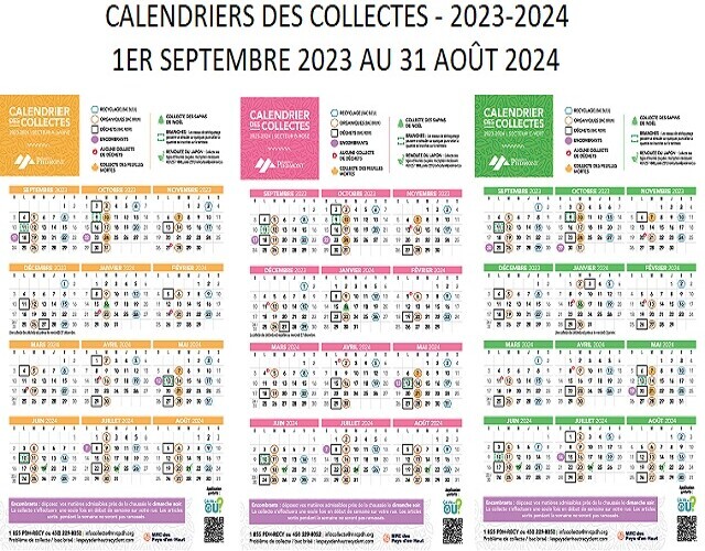 Calendriers des collectes 2023-2024